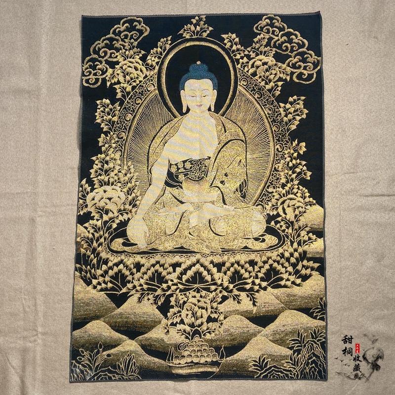 35"Thangka Embroidery Tibetan Buddhism silk Embroidery six arm Mahakala Vajra Buddha Thangka hanging screen Town house