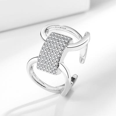 Light Luxury Micro-Inlaid Personalized Zircon Ring, Women'S High-End Sense Opening Adjustable Index Finger Ring, Simple European And American Jewelry