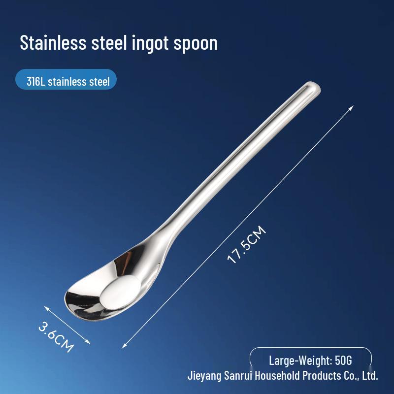 Stainless Steel Baby Feeding Spoon, Long Handle, Flat Bottom, Deepened Design, Bright Silver Finish.