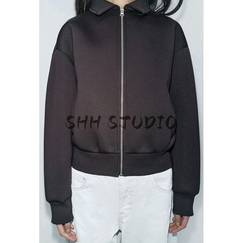 Spring New Women's Clothing French Style Retro Wetsuit Fabric Effect Pilot Jacket Outwear 1529154