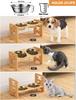 Nice Elevated Stainless Dog Bowls with Bamboo Stand Tilted Adjustable Raised Puppy Cat Food Water Bowls Holder Pet Feeder Accessories