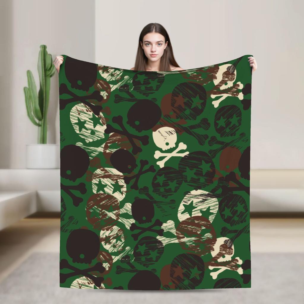 Sugar Skull Rose Halloween Knitted Blanket Flannel Gothic Day of the Dead Warm Throw Blankets for Bed Bedspread