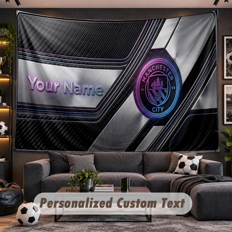 Manchester City Personalized Tapestry Support Custom Name, Wall Art Home Decoration