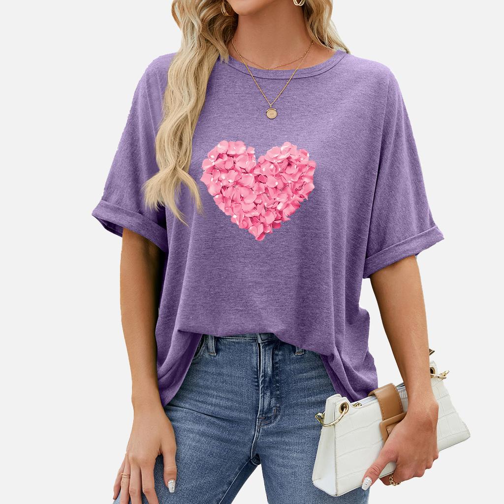 Camiseta de Manga Corta de Moda para Mujer Tallas Grandes Casual Cuello Redondo Estampado Top Verano Jersey Camiseta Holgada