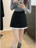 Plus Size Women's Retro Lace Trim Polka Dot Wool Blend Bodycon Mini Skirt