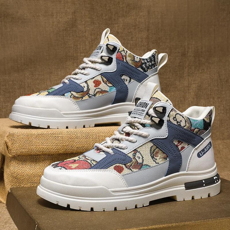 

2024 Мужская спортивная обувь Новые повседневные ботинки с плоской подошвой для зимнего туризма на открытом воздухе Дизайнерские роскошные модные рабочие ботинки с высоким верхом из парусины 45 бежевый