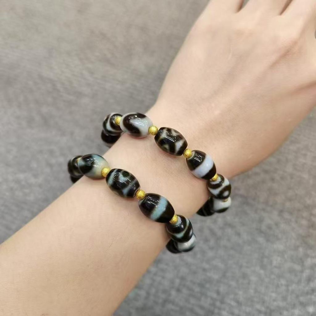 Natural Tibetan Agate Dzi Bead Bracelet, Men's and Women's Wenwan Transfer Beads, Duobao Bracelet, Rosary Beads In Stock.