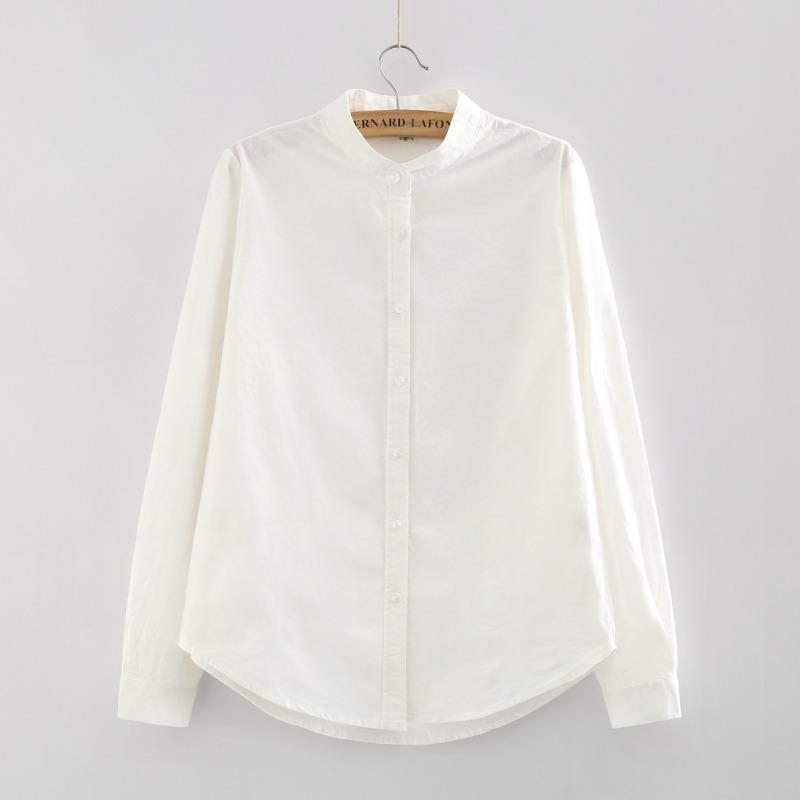 Cotton Linen Shirt Base Shirt Stand Collar White Shirt Women's Long Sleeved Shirt