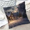1pc Winter Wonderland Christmas Snowy Night Pillow Cover - Double-Sided Suitable for - Decorative Cushion Case with Zipper Closure, Polyester Cover Fo