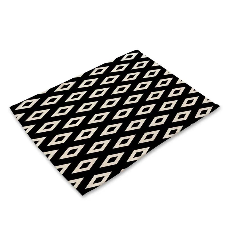 Geometric Striped Printed Linen Placemat Fruit Bowl Meal Plate Mat for Home Party Dining Tables Wedding Kitchen Banquets Decor