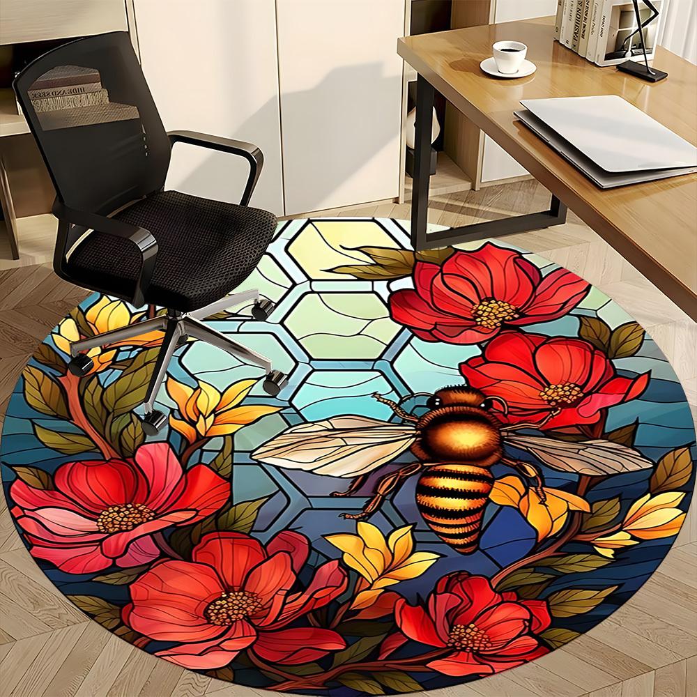 1pc Bee Garden Office Round Area Rug, Under Office Chairs Bedroom Living Room Home Decor, Room Deco