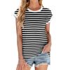 Women's Fashion Casual Basic Striped Textured Round Neck T-shirt Vest Top