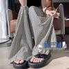 Spicy Girl 2025 Summer Ice Silk Striped Wide-Leg Pants - Plus Size, Casual, Hip-Hugging, Lazy Style