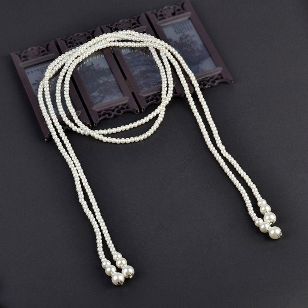 Sweater Chain Imitation Pearl Necklace Long Chain Knotted Necklace  1920s Gatsby Style