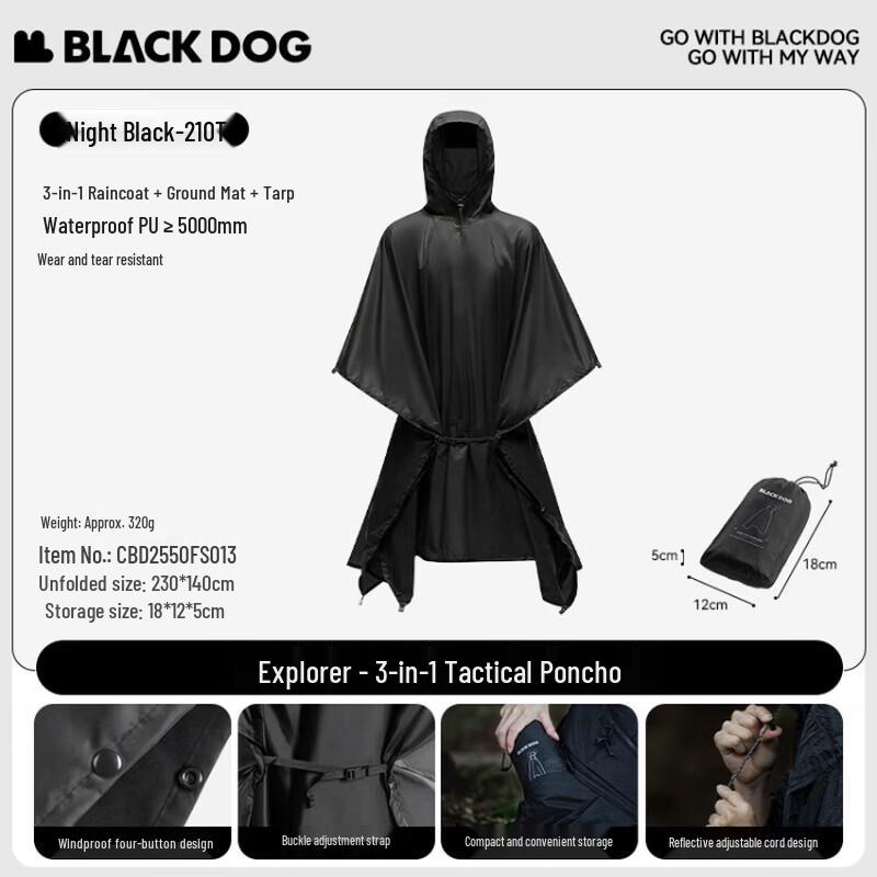 Black Dog Outdoor Tactical 3-in-1 Rain Poncho