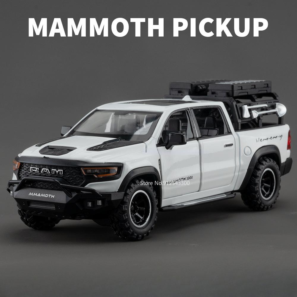 

1/32 Dodge RAM MAMMOTH Pickup Toy Car Model Metal Diecast Off Road Vehicles Models Pull Back Shock Absorbation Boys Best Gifts белый