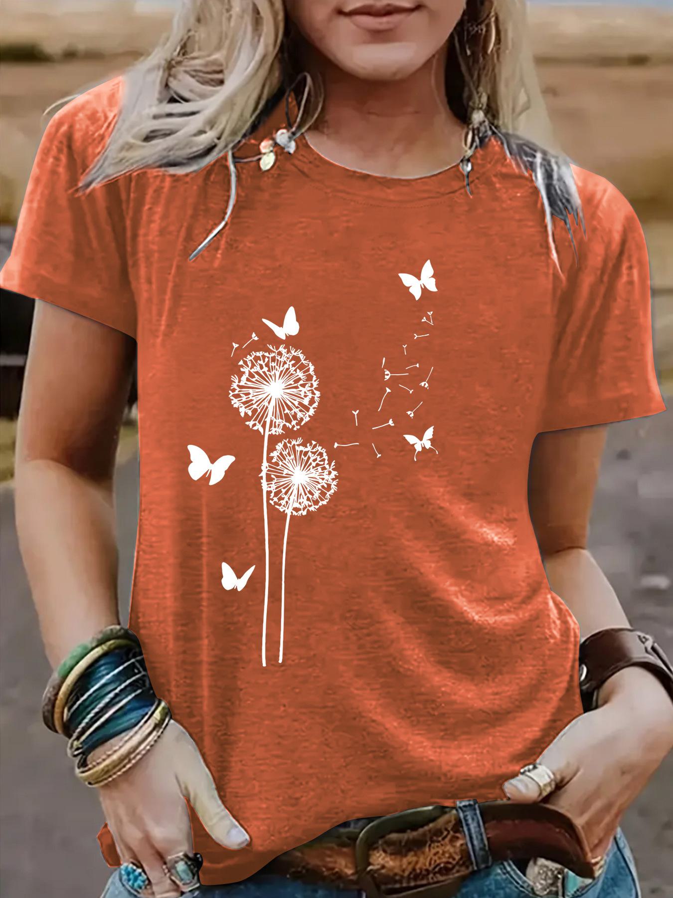 

Женская футболка с круглым вырезом и коротким рукавом с рисунком одуванчика: Европейская и американская летняя мода. XXL