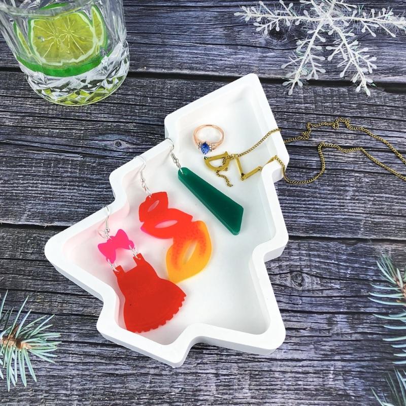 Silicone Serving Platter Mould Christmas Tree Shaped Dish Molds Epoxy Resin Mold for Jewelry Storage Tray Making