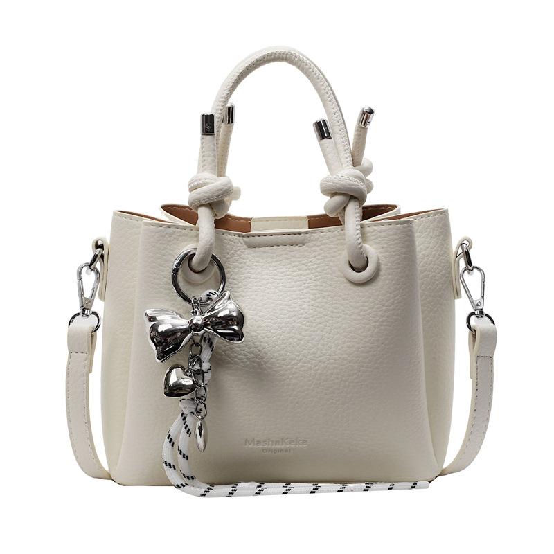 New trend casual simple wind portable bucket bag high-end lychee pattern messenger women's bag