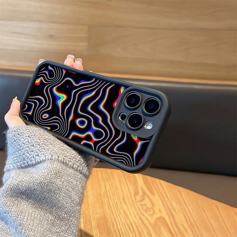 Black Fluorescent Wavy Pattern Matte Phone Case For Samsung Galaxy S25 S24 S23 S22 S21 S20 FE Plus Ultra A15 A35 A54 A55 Cover