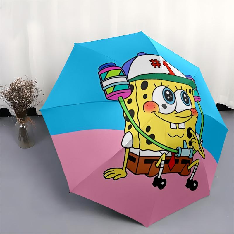 1pc SpongeBob Self-Folding Umbrella, 8-Bone Compact Travel Umbrella, Durable Plastic And Iron Frame128