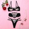 Toucheart Sexy Lingerie 3-Piece Set for Women Mesh Patchwork See-Through Exotic Underwear Contrast Design