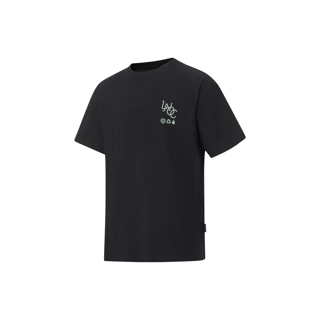 Li Ning Letter Print Loose Round Neck Short Sleeve T-Shirt Unisex T-Shirt Black AHST131-2