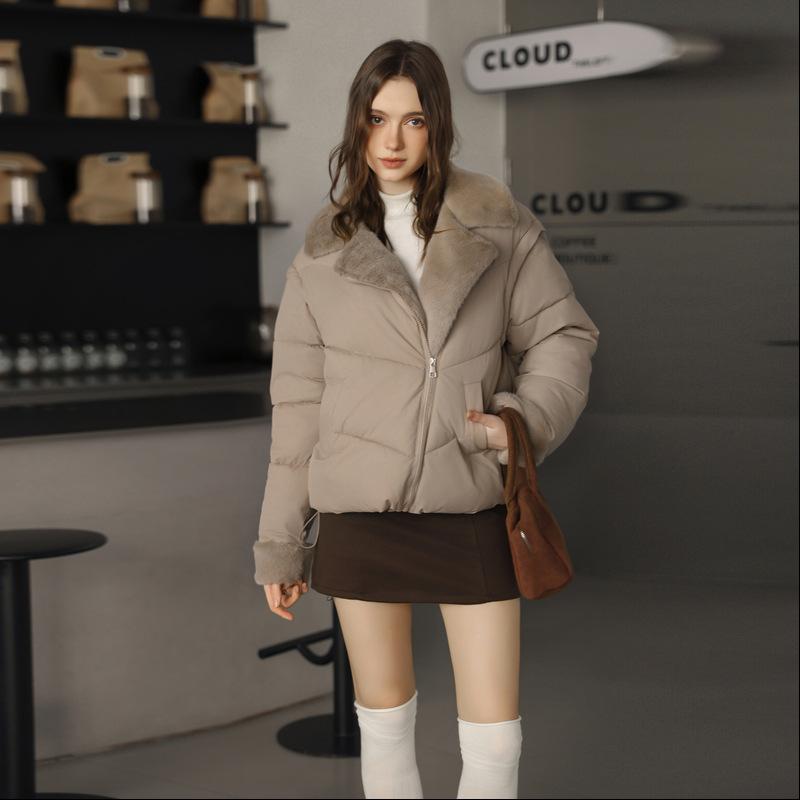 Short Imitation Mink Fur Lapel Cotton-padded Jacket with Detachable Sleeves