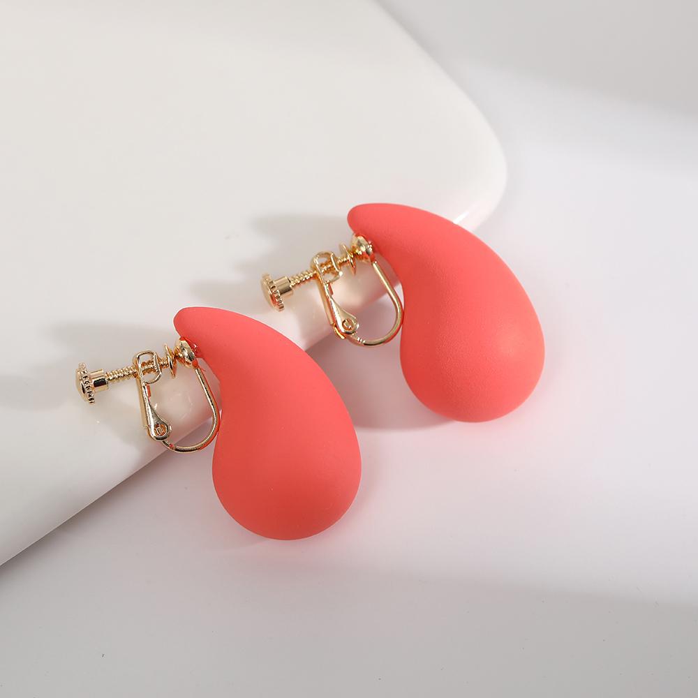 Vintage Chunky Dome Drop Clip On Earrings for Women Golden Glossy Colorful Teardrop Non Pierced Earrings Trendy Jewelry