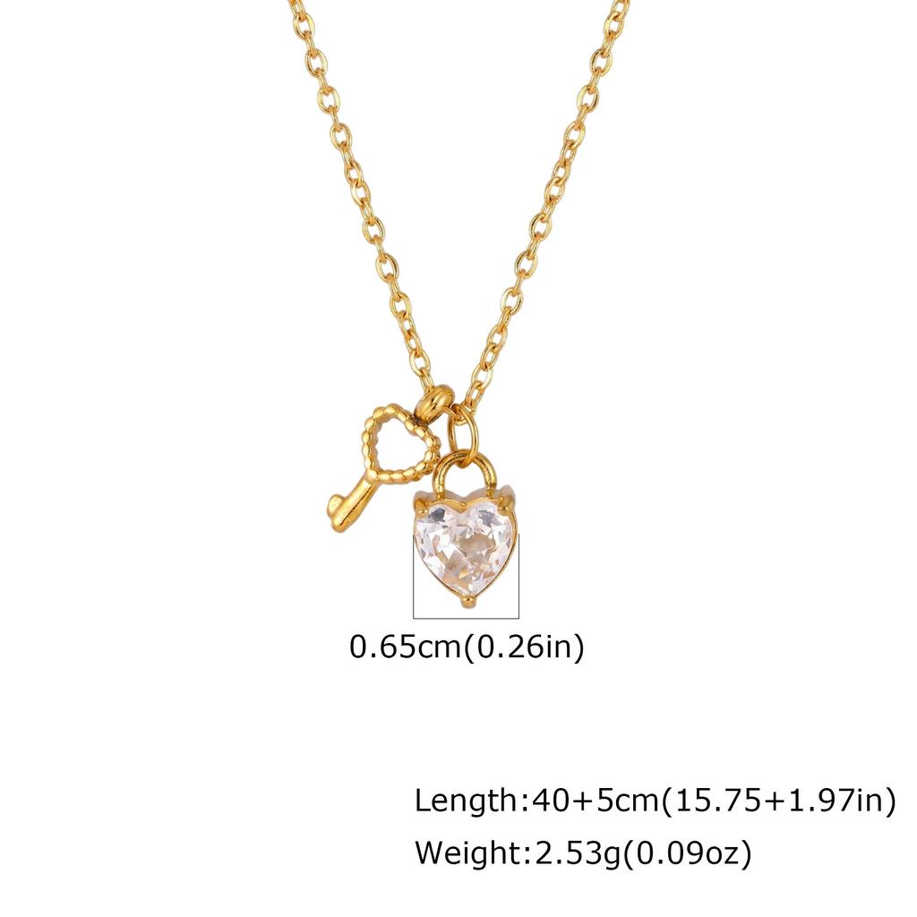 Lock and Key Heart Necklace for Women, Luxury Gold Plated Stainless Steel Zirconia Pendant, Valentine Gift