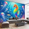 2D Ocean Themed Party Backdrop, Rainbow Seahorse Coral Reef Photo Booth Background Banner