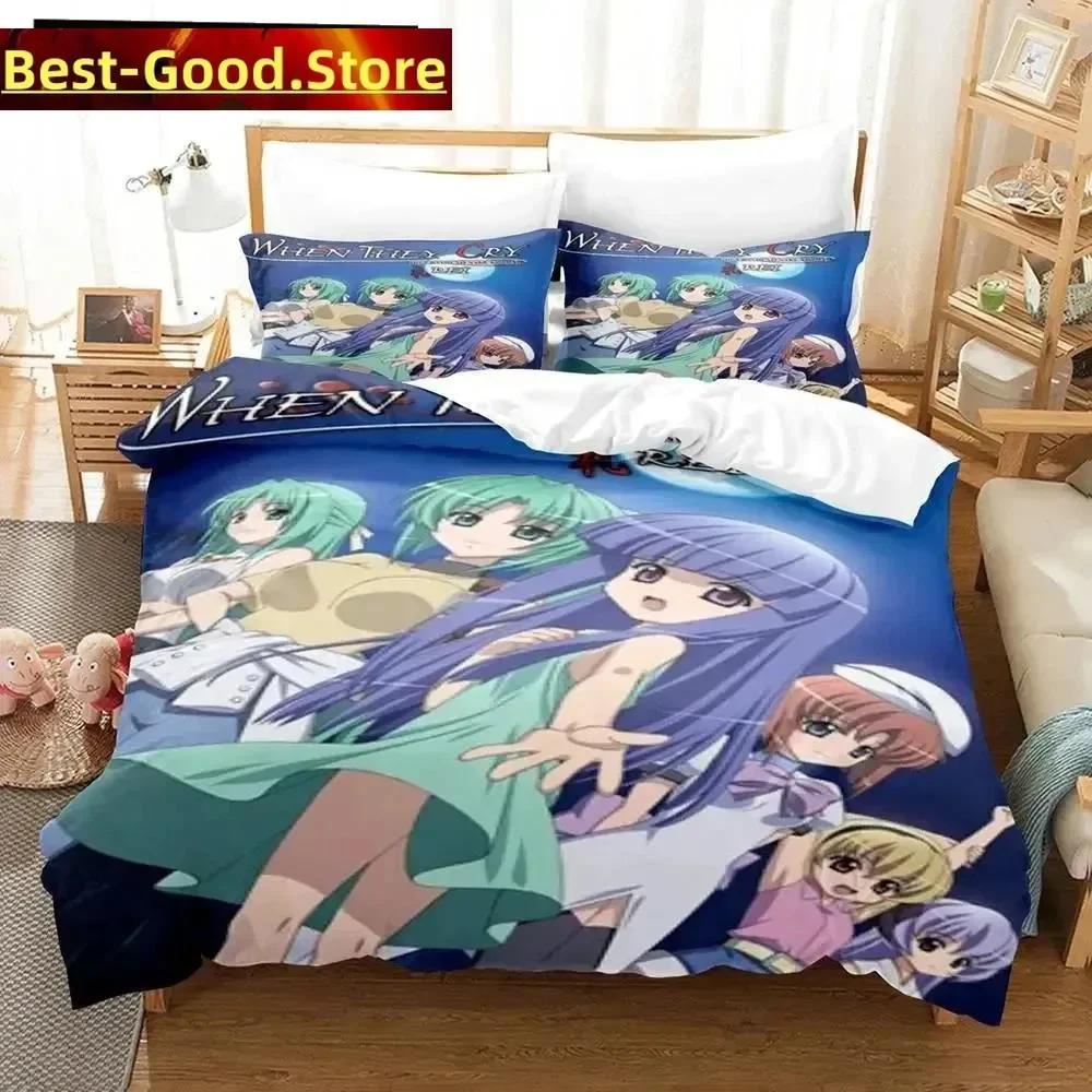 3D Anime Higurashi When They Cry Beding Set Printed Bed Linen Set With Pilowcase Bed Soft Duvet Cover Single Double Quen Super King-Sized Dimensionsd