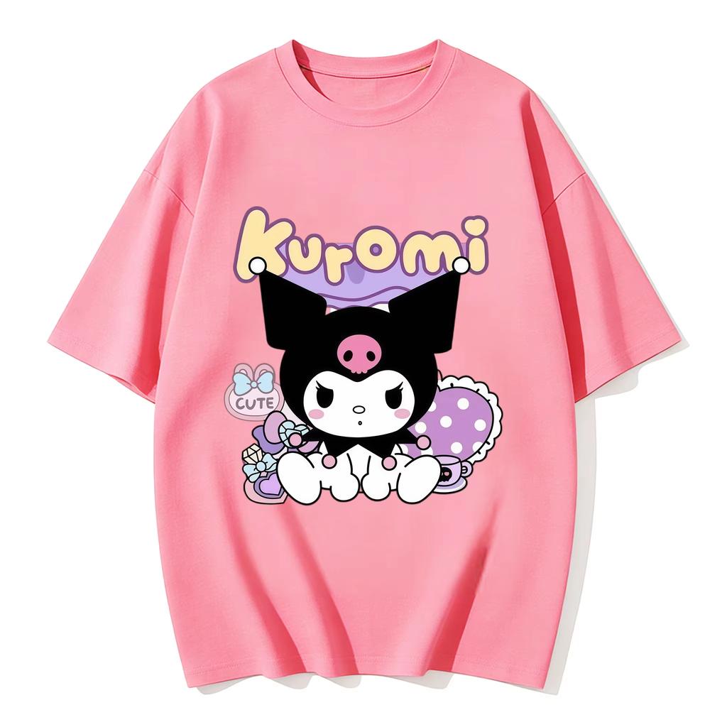 new Summer Cute Kuromi TShirts Soft Cotton Short Sleeve Tees for Parents Kids Breathable Casual Daily Outfit Tops