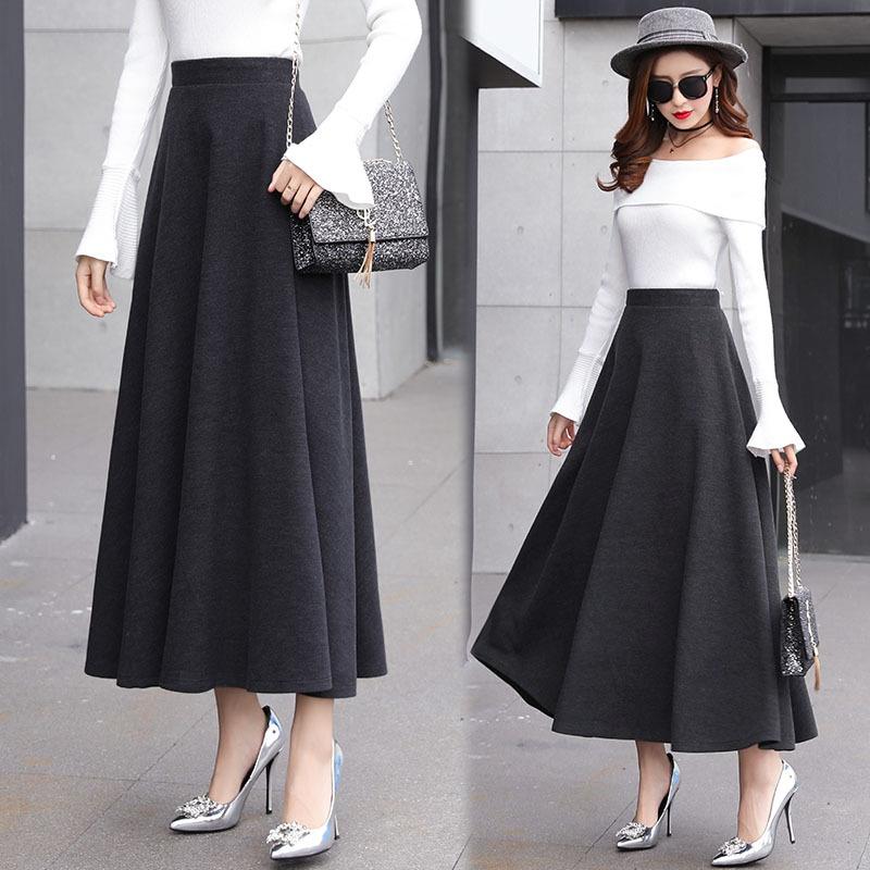 Fusta Tooxika de lână pe jumătate, Fusta lungă cu talie înaltă și tiv mare, Fustă îngroșată în linie A, Fusta umbrelă