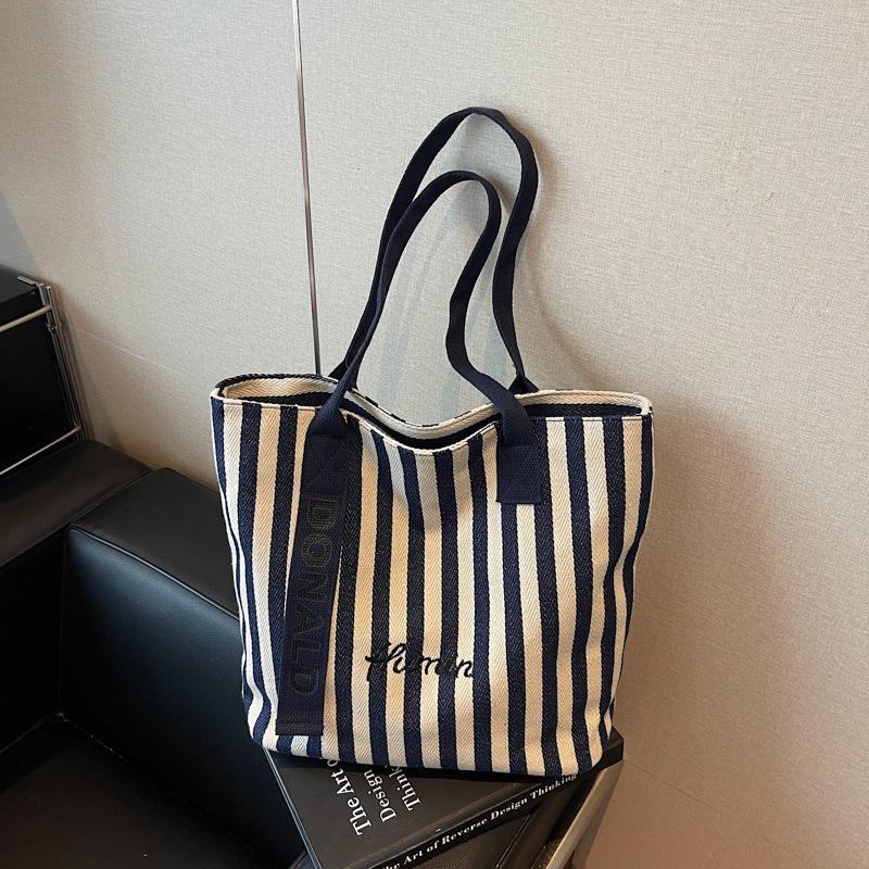 Hot-selling striped canvas bag women's new large-capacity class tote bag shoulder tote bag