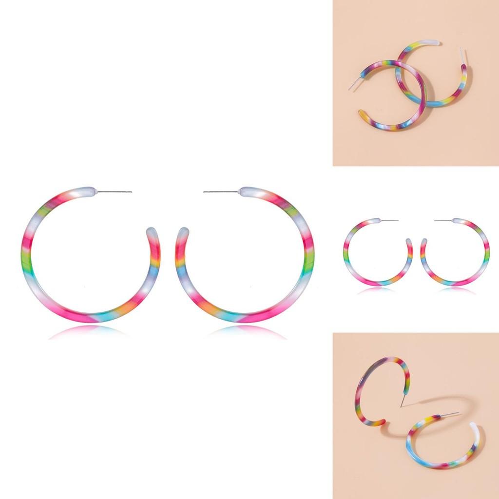 Vibrant Rainbow Acrylic Geometric Earrings Trendy Fashion Statement Jewelry
