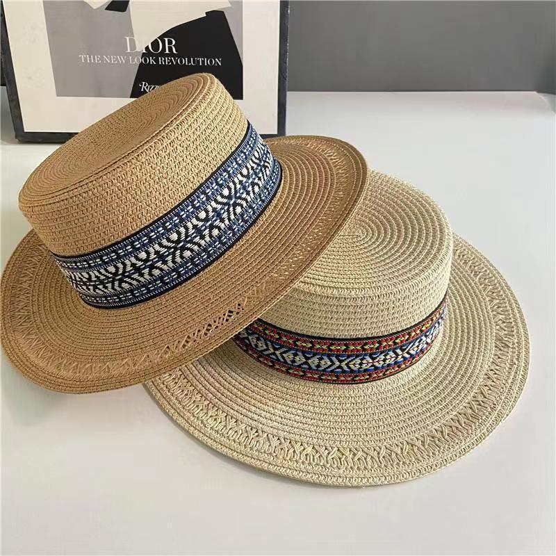 Französischer Vintage-Sonnenhut aus Stroh – stilvolle flache Krempe mit zeitlosem Charme – ultimativer Sonnenschutz für Freizeiturlaube und Outdoor-Abenteuer