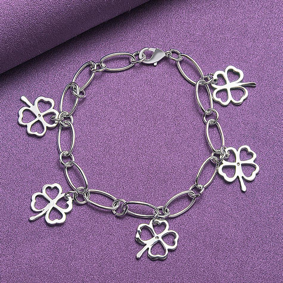 

CHSHINE 925 стерлингового серебра четыре листа цветок кулон браслет модный шарм свадебная вечеринка для женщин ювелирные изделия 20CM 8inches