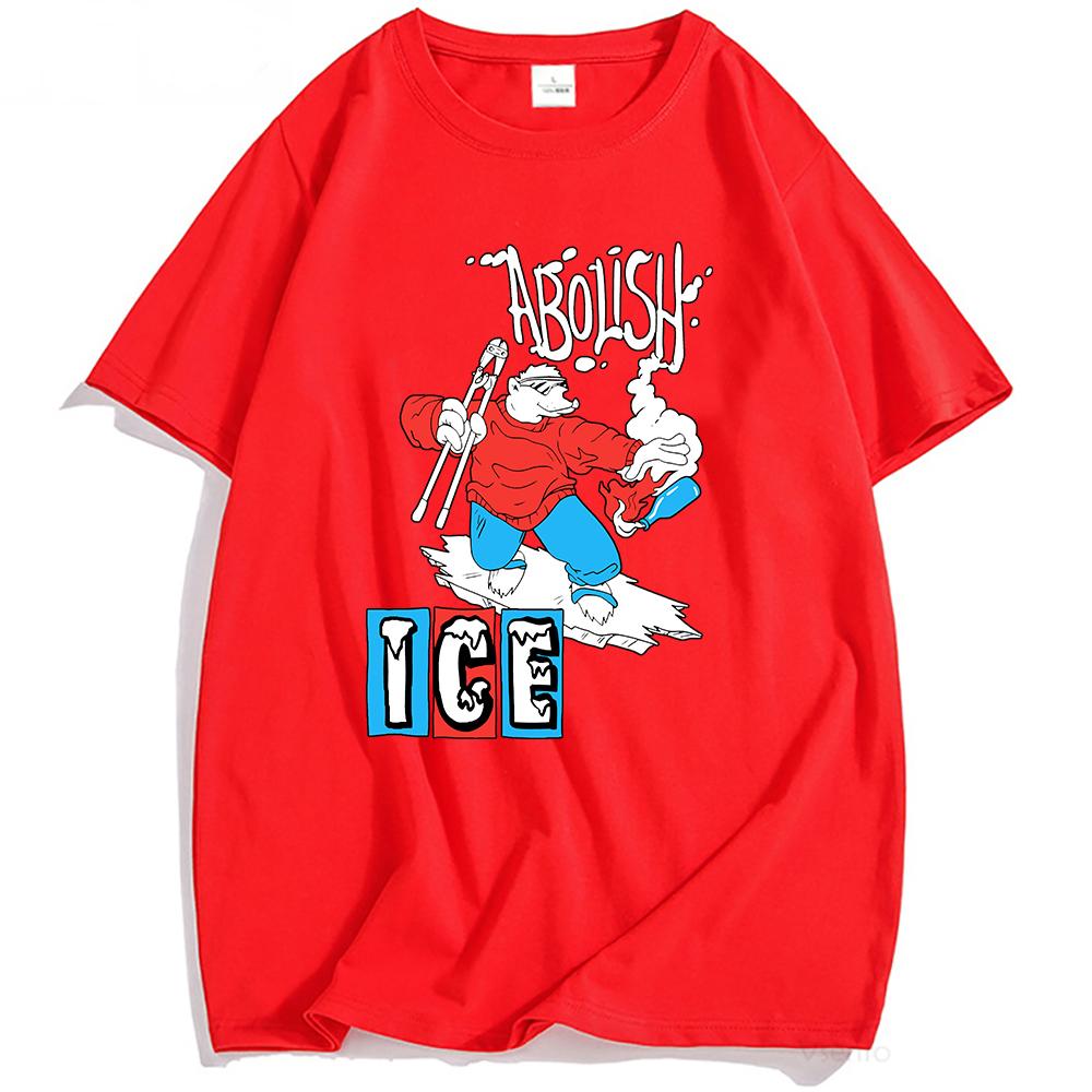 America Abolish Ice Bear Printing T-shirt Cotton Short Sleeve Casual Unisex Tees Crew Neck Graphic Print T Shirts