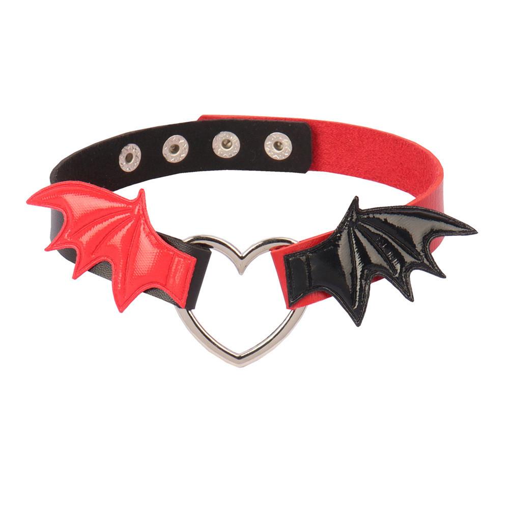 Halloween Fledermausflügel Choker Halskette für Damen Mädchen Punk Herz Chocker Lederhalsband Goth Halskette Schmuck Cosplay Gothic Acces