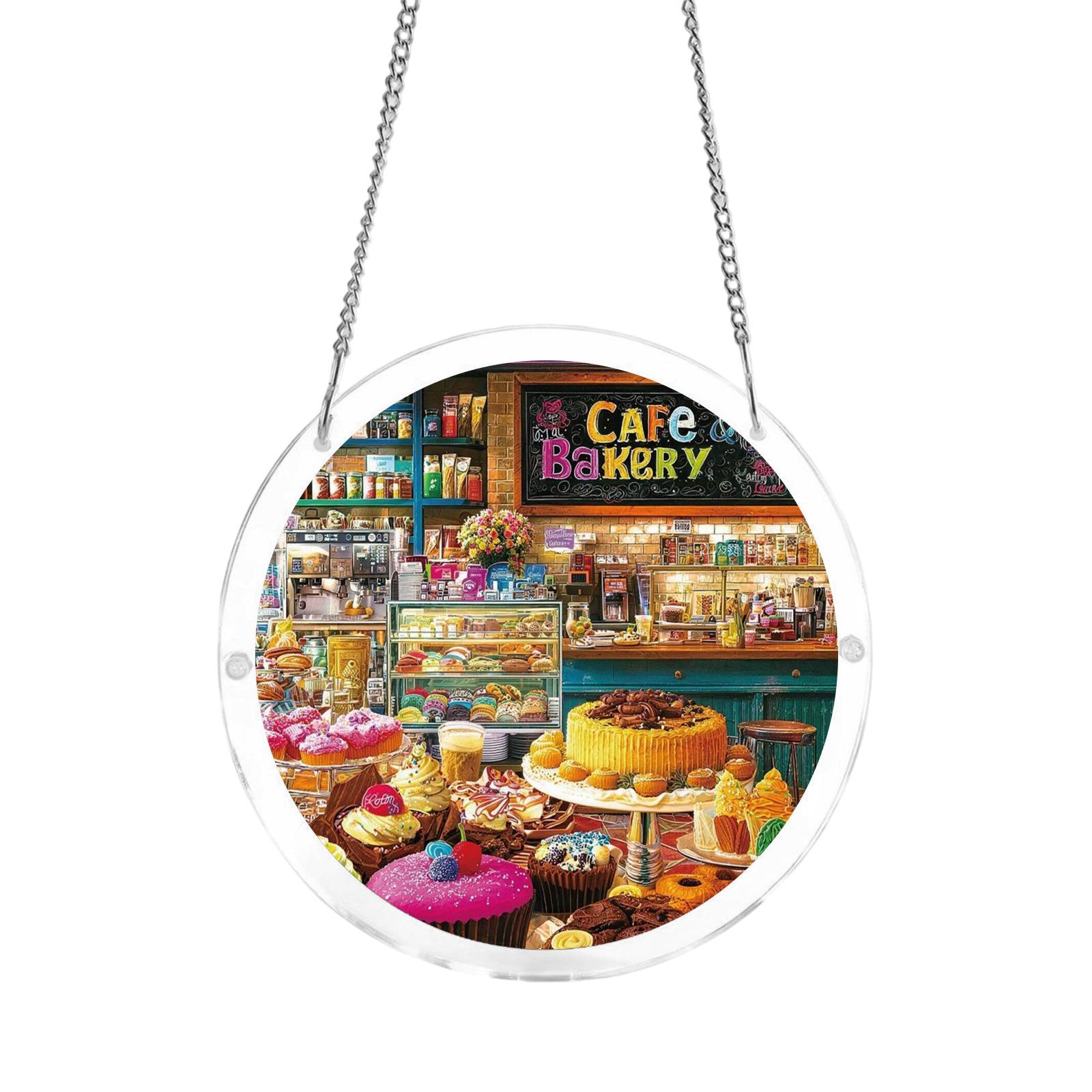 

Acrylic Flat Puzzle Style Sun Catcher Hanging Decoration with Cafe Bakery Print for Indoor and Outdoor Display One Size