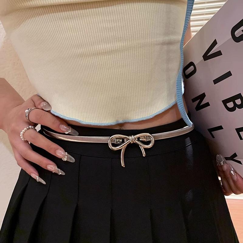Y2K Metal Belt for Women, Bow Knot Elastic Adjustable Waist Chain Vintage Skirt Pants Accessories