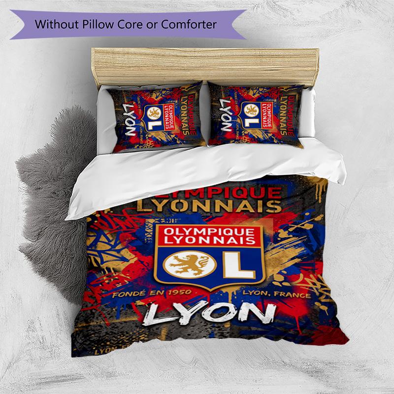 Lyon FC Printed 3PCS Bedding Set Breathable Duvet Cover with Pillowcases Decorative Bed Linen for Bedroom Home