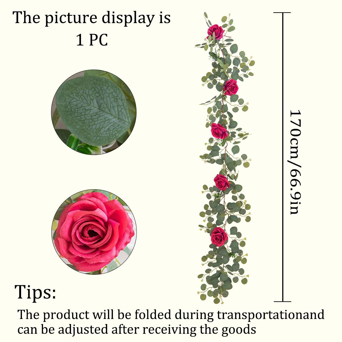 

Artificial Eucalyptus Leaf and Rose Vine Home Decoration рожевий червоний колір