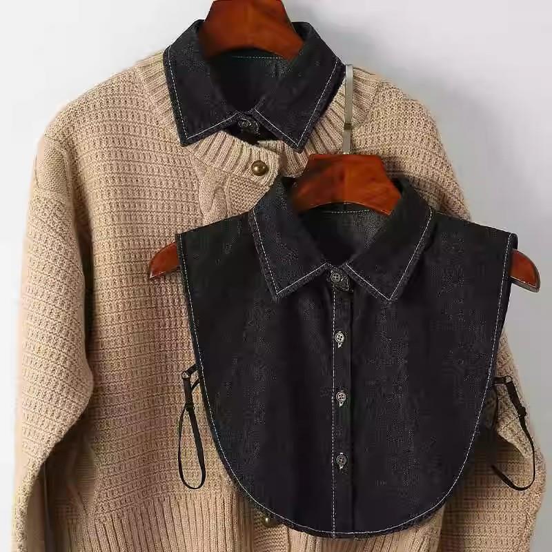 Women's Blue Washed Denim Collar Simple Half Shirt Style Fake Collar Versatile Decoration Detachable Pointed False Collar