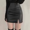 Women's High Waist Pencil Mini Skirt Faux Leather Solid Color Side Split PU Short Skirt