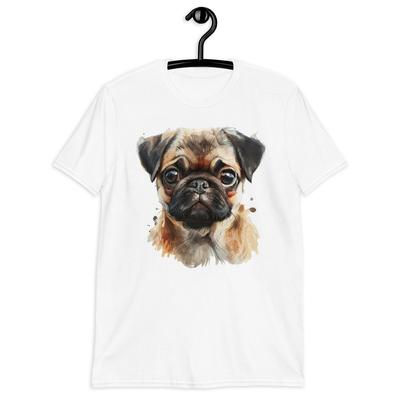 T-shirt Unisex a Maniche Corte con Grafica di un Carlino Carino | T-shirt Vestibilità Comoda Amante degli Animali