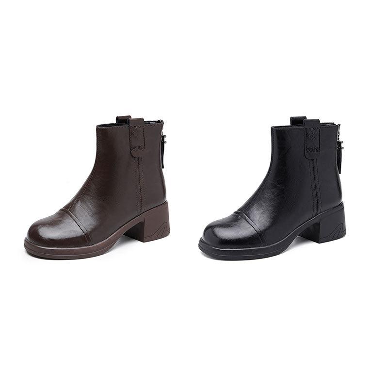 Winter Versatile Vintage Leather Martin Boots Women's Skinny Platform Chelsea Boots Round Head Fashion Low Boots