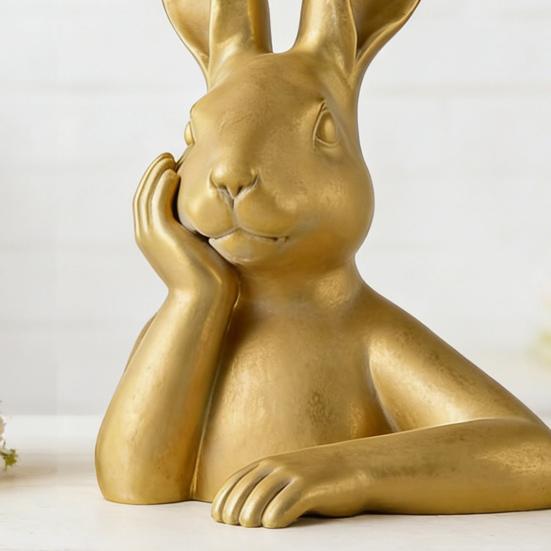 Wielkanocna Złota Figurka Królika Drukowana 3D Statua Królika Zamyślonego Vintage Ozdoba Stołu na Wiosnę Ozdoba Kominka Półki