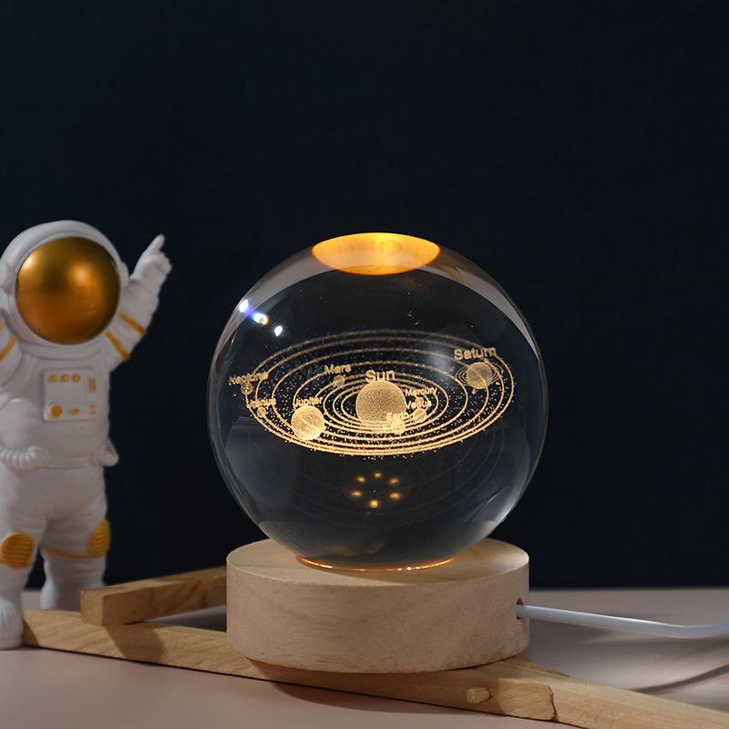 6/8cm 3D Crystal Ball Decoration 2025 Astronomy Solar System Planets Moon Astronaut LED Balls Home Snow Glass Globe Decorations
